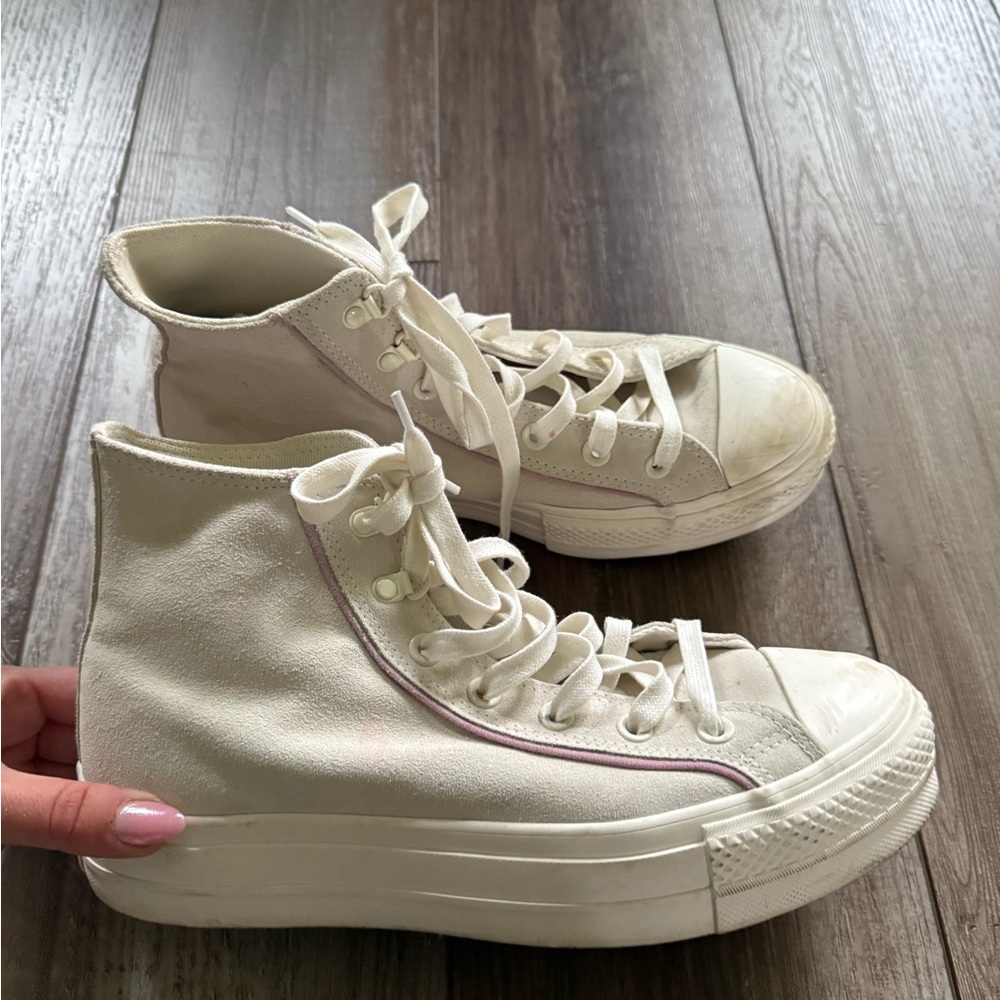 Converse Cream High-Top Platform Sneakers with Canvas Comfort